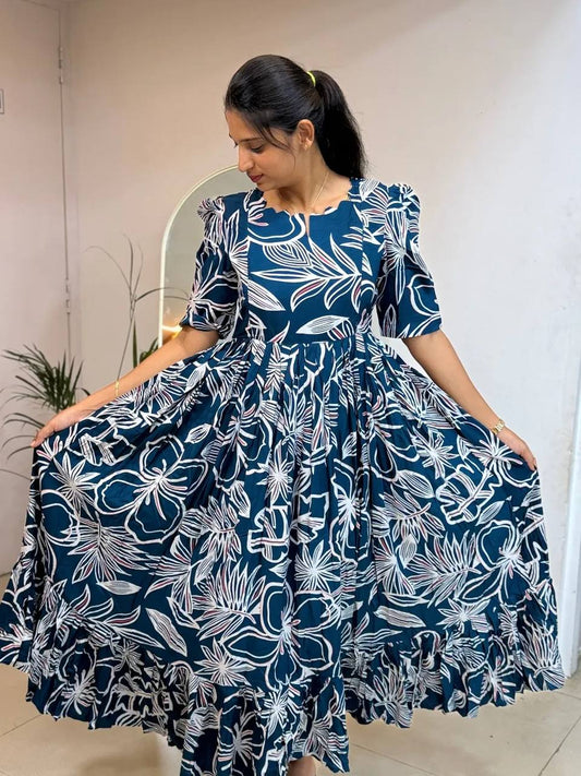 Elegant Soft Cotton Printed Midi Gown - Ultimate Summer Glamour and Comfort