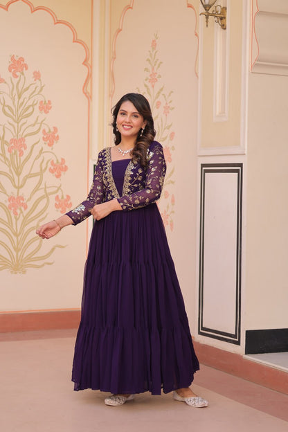 Premium Sequined & Zari Embroidered Gown - Shop Now