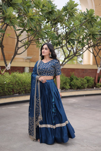 RangBhoomi Glory Satin Embroidered Lehenga Choli Set - Full-Stitched Lehenga with Designer Dupatta
