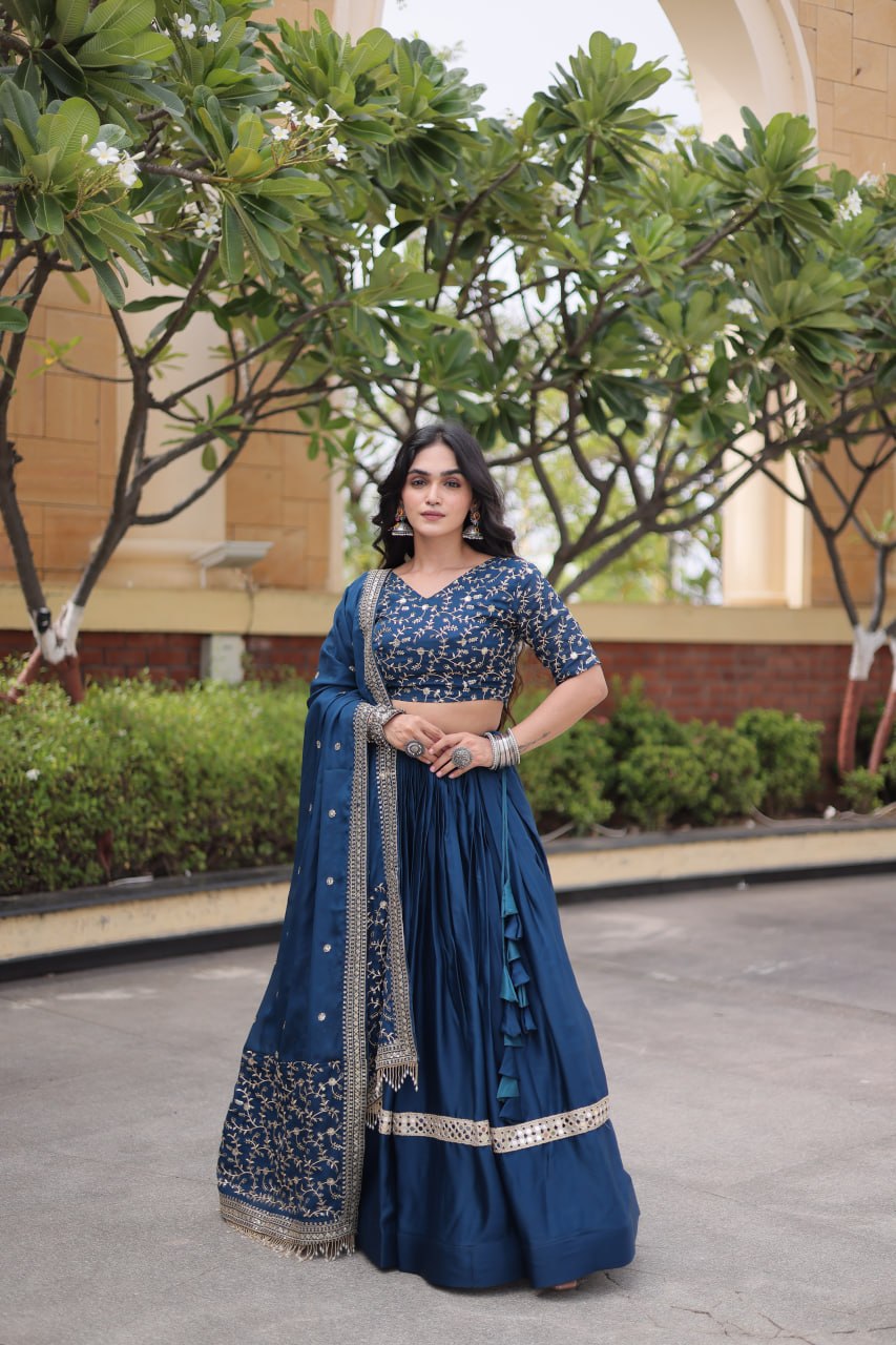 RangBhoomi Glory Satin Embroidered Lehenga Choli Set - Full-Stitched Lehenga with Designer Dupatta