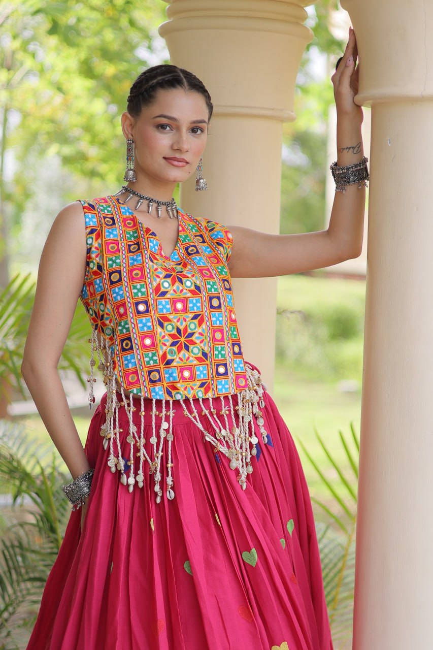 RangBhoomi Navratri Festive Cora Cotton Lehenga Set with Embroidered Blouse