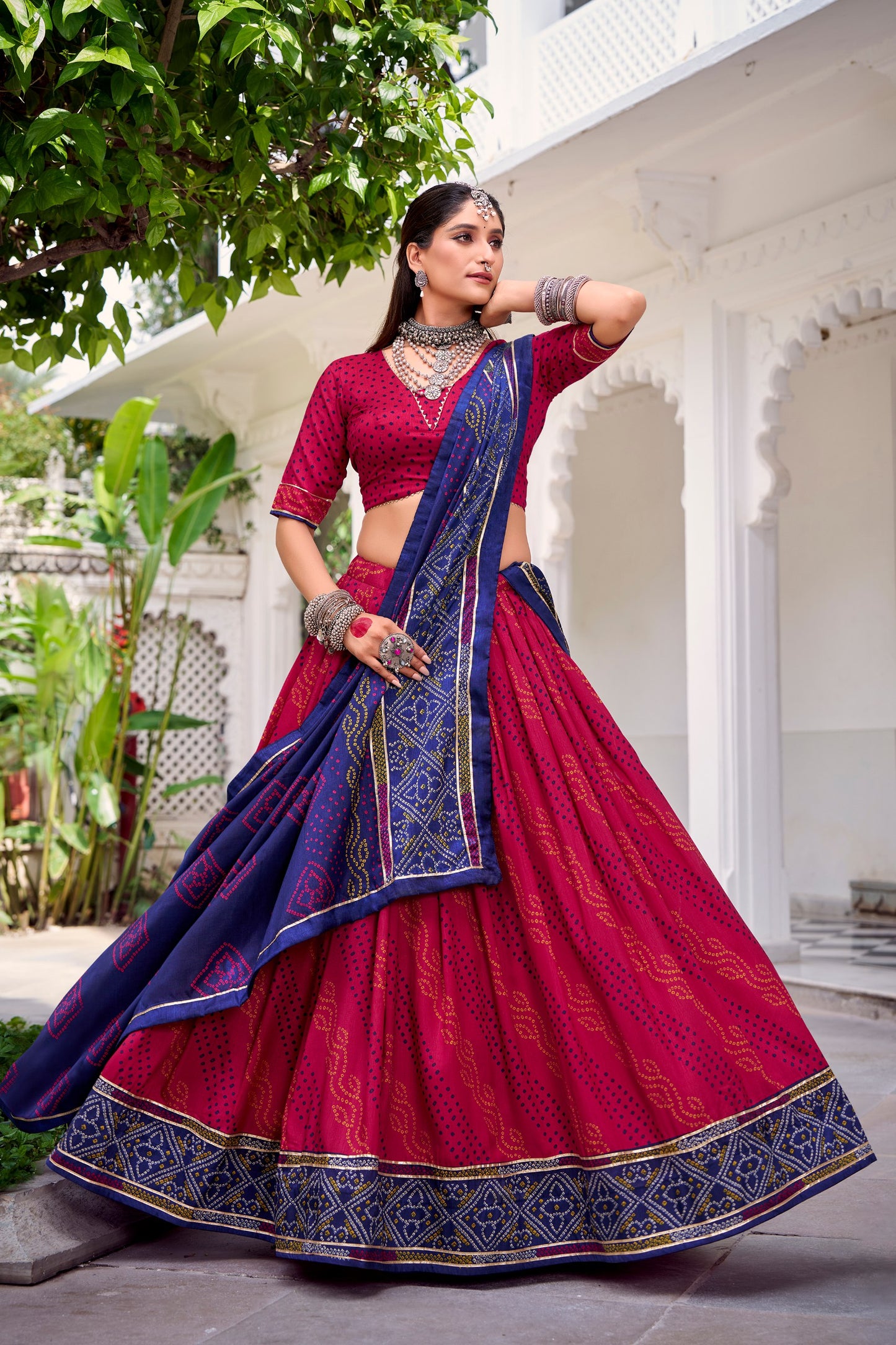 Elegant Navratri Ensemble Featuring Vibrant Bandhani Print and Regal Borders for a Classic Festive Look