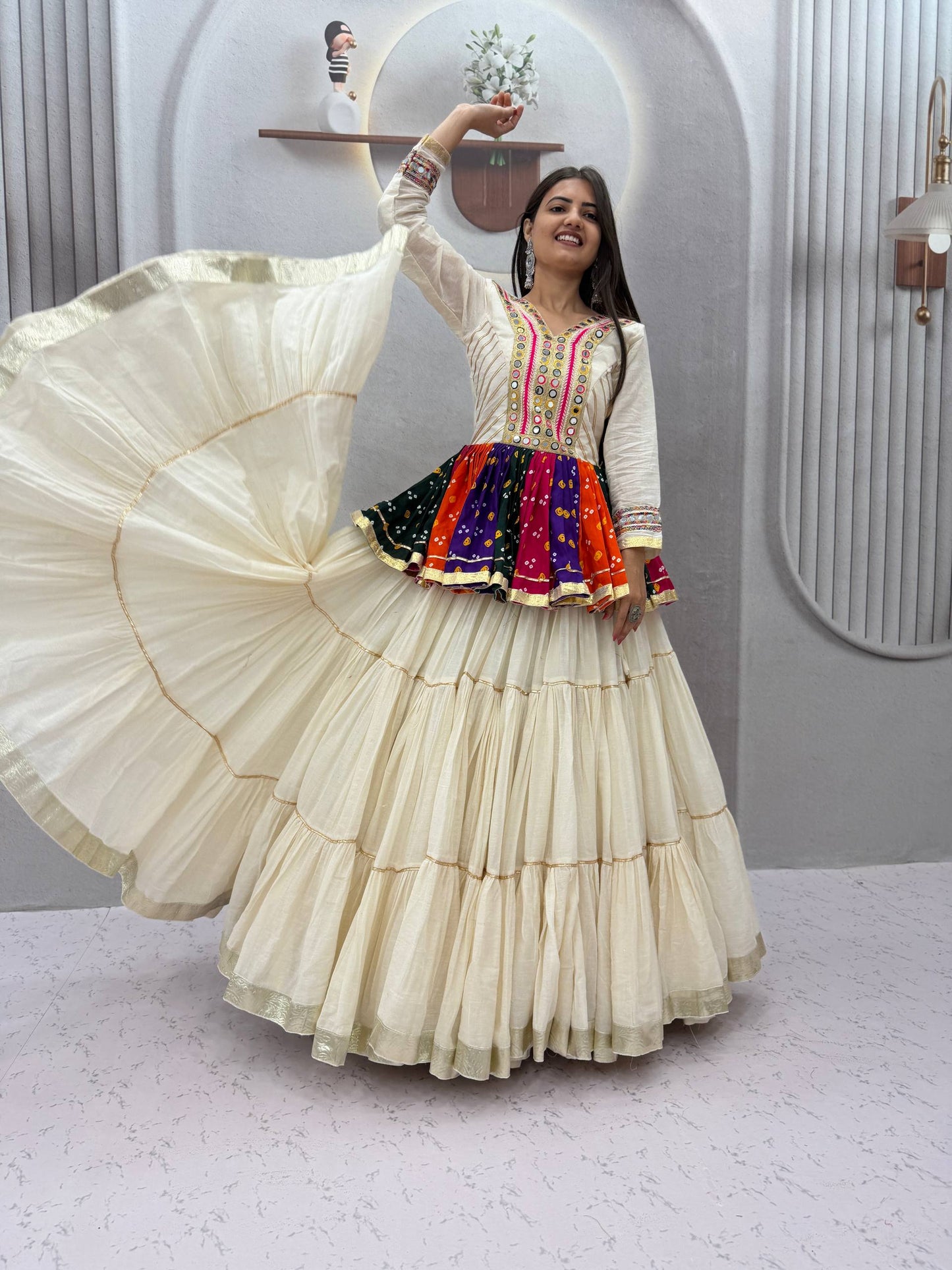 RangBhoomi Navratri Special Lehengacholi – Pure Cotton Kediyu & 9m Flair Lehenga, Fully Stitched
