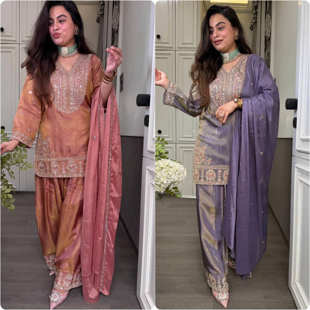 RangBhoomi Designer Ronald Silk Heavy Embroidery Sequence Work Top-Bottom and Dupatta Set — Fully Stitched Ready to Wear