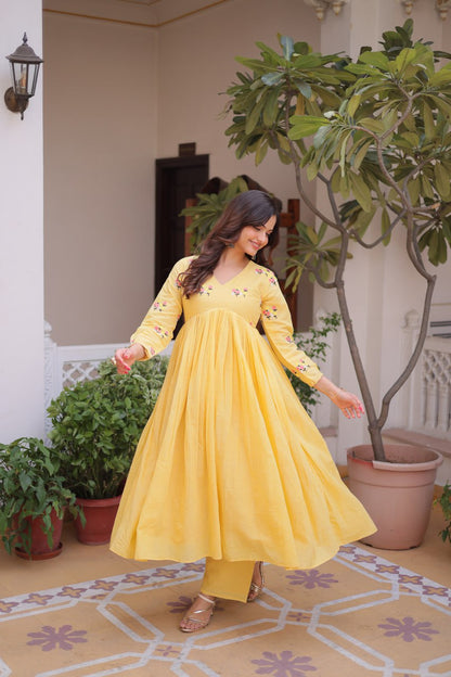Premium Ready-to-Wear Embroidered Cotton Kurti with Matching Cotton Pants