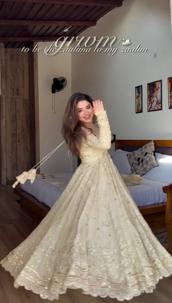 Embroidery Detailed Fully Stitched Ready-to-Wear Gown and Dupatta Set in Crunchy Silk