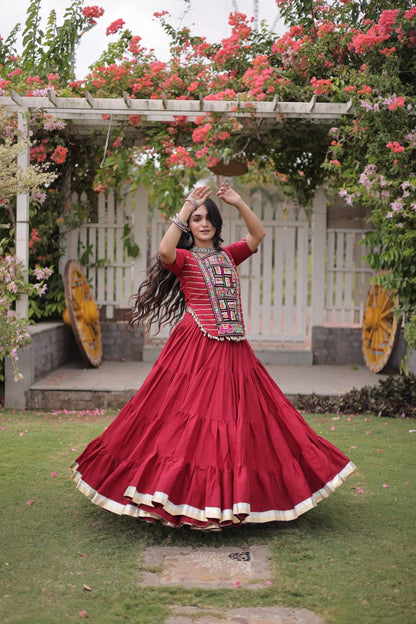 RangBhoomi Navratri 2026 Kora Cotton Full-Stitched Lehenga & Blouse Set — L (40", Adjustable 38–44)