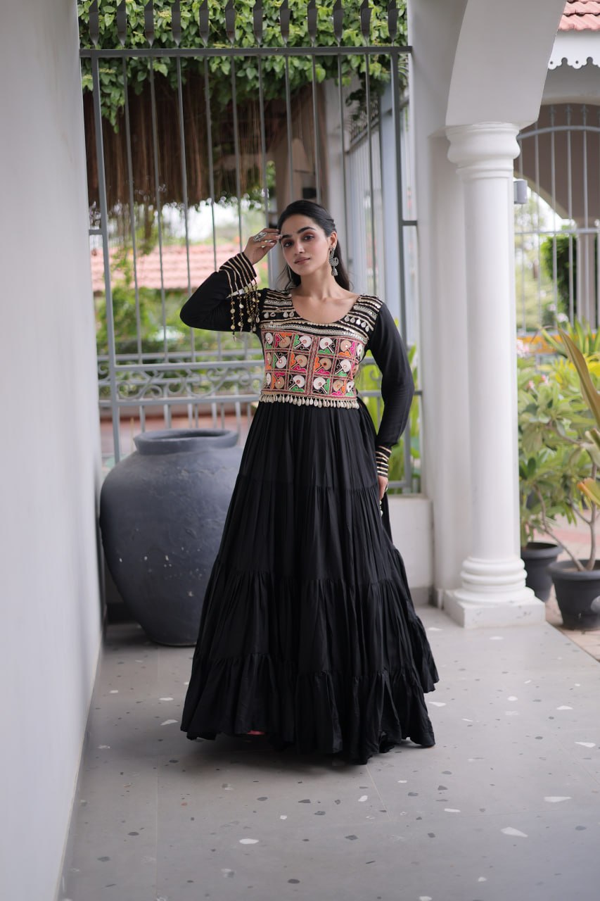 RangBhoomi Navratri Gown Collection 2026 — White, Maroon & Black Festive Gown