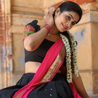 RangBhoomi South Indian Kanjivaram Silk Lehenga Set with Georgette Dupatta and Zari Weaving