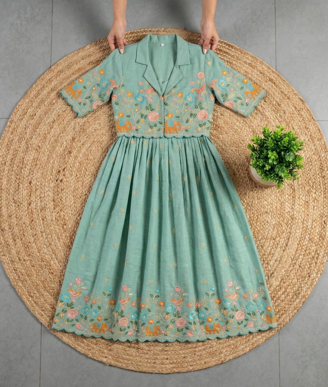 Rose Motif Anarkali Gown with Embroidery