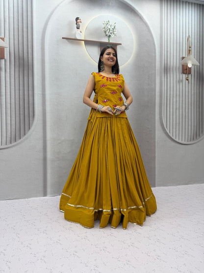 RangBhoomi Navratri Special Rion Cotton Lehenga Choli with Mirror Jacket - Fully Stitched, 6m Flair