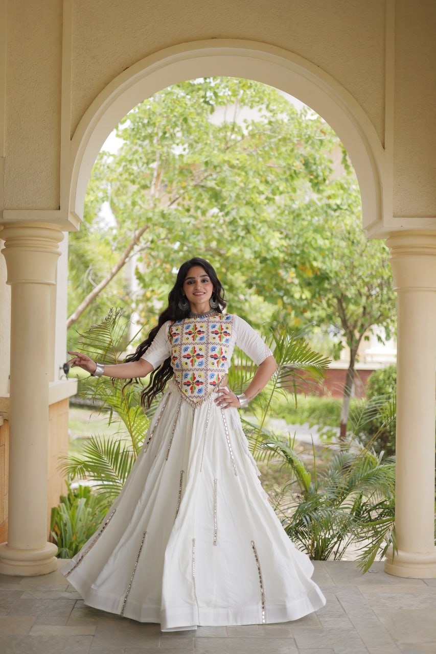 RangBhoomi Navratri Reflective Rayon Lehenga Set with Mirror & Gota Lace (Black, Maroon, White)