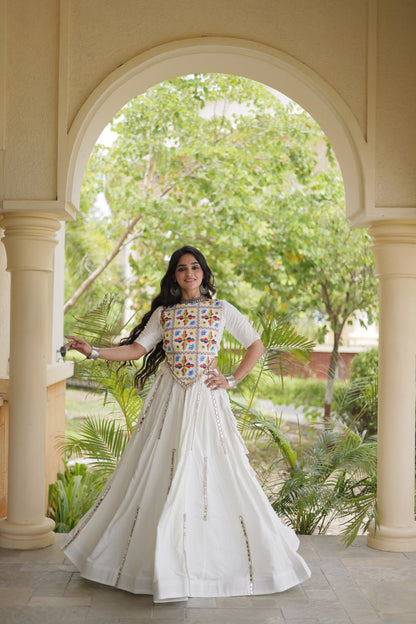 RangBhoomi Navratri Reflective Rayon Lehenga Set with Mirror & Gota Lace (Black, Maroon, White)