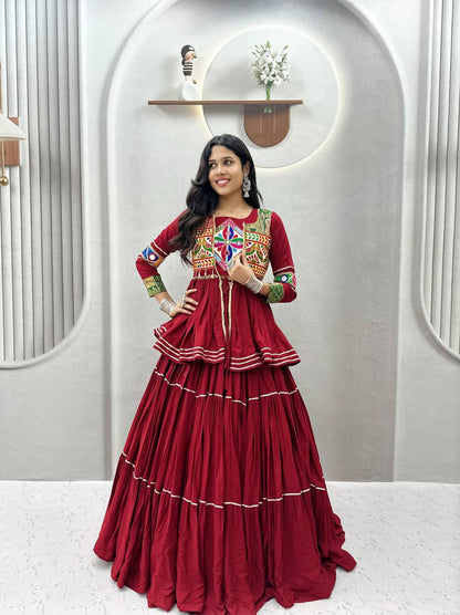 RangBhoomi Navratri Special Gamathi Work 9m Flair Pure Cotton Lehenga Choli - Fully Stitched