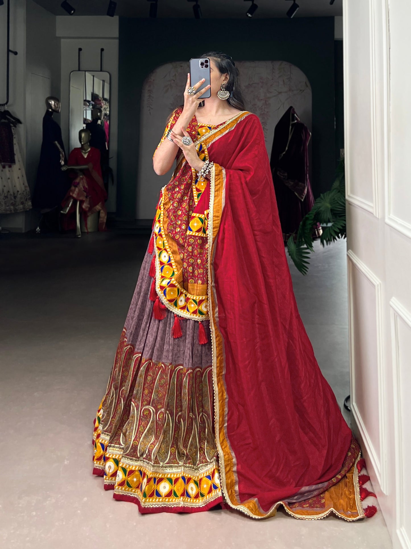 Elegant and Traditional Tasar Silk Lehenga Choli Perfect for Navratri Celebrations