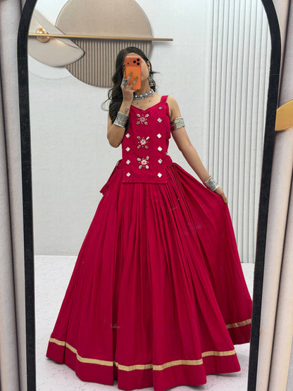 RangBhoomi Navratri Special Big Flair Lehenga Choli - Pure Cotton Handwork Mirror Embellished