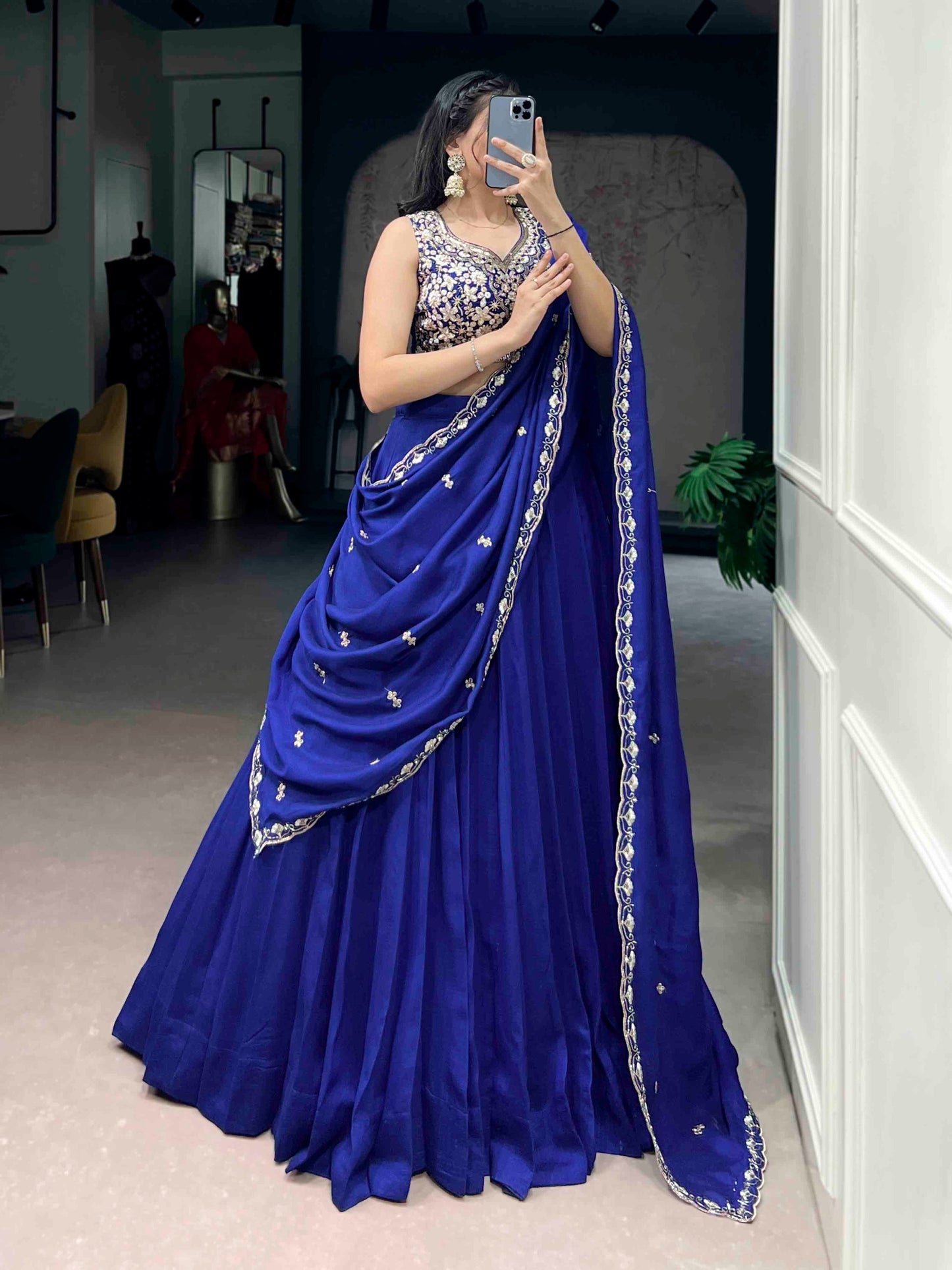 Elegant Kashmiri Embroidered Lehenga Choli Set with Tube Beads, Sequins, and Threadwork