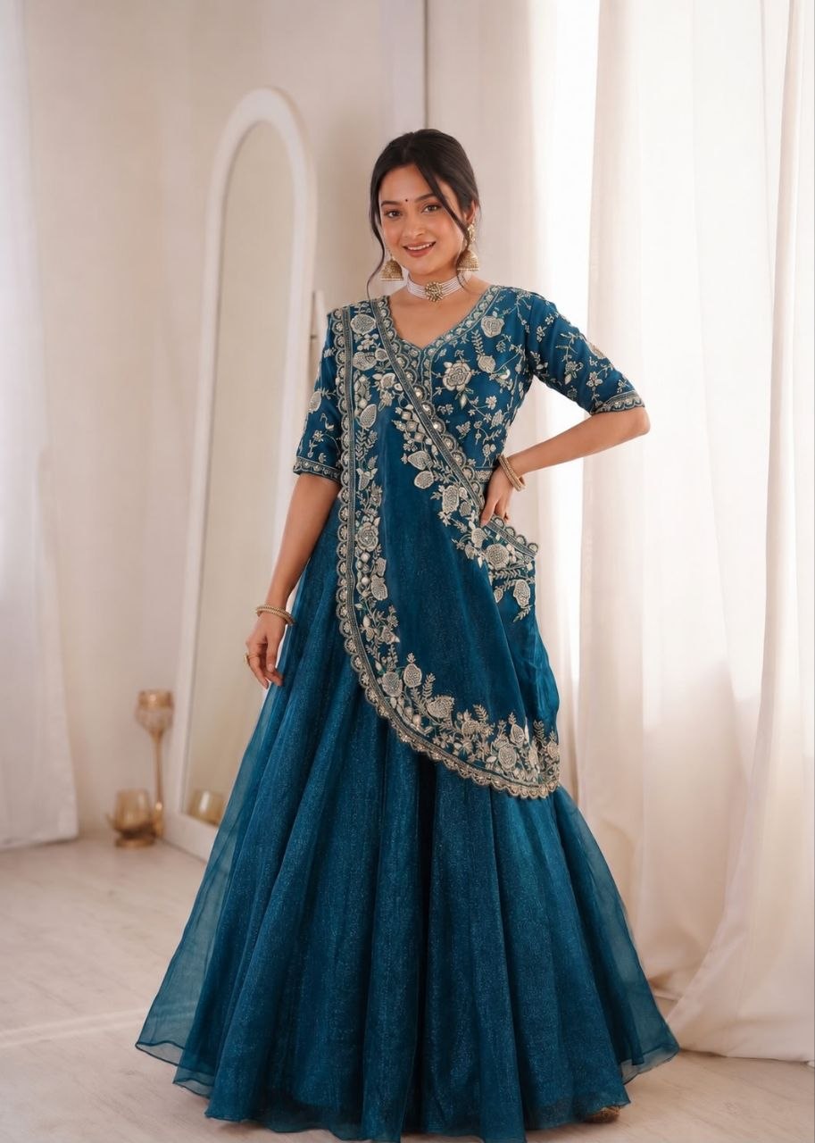Elegant Embroidered Lehenga Choli Set with Sequence Work – New Arrival by RangBhoomi