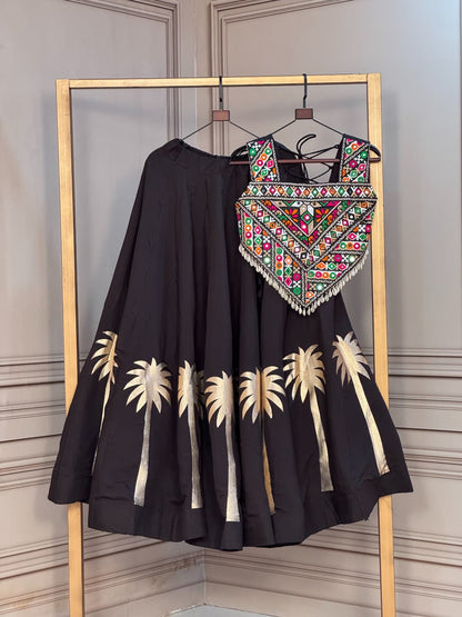 RangBhoomi Navratri Lehenga Choli — Festive Roman Fabric Set for Garba & Dandiya