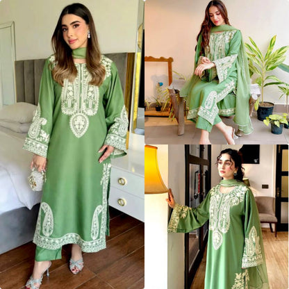 Elegant Designer Party Wear Set with Pure Soft Nylon Organza Silk Top, Palazzo Pants & Dupatta