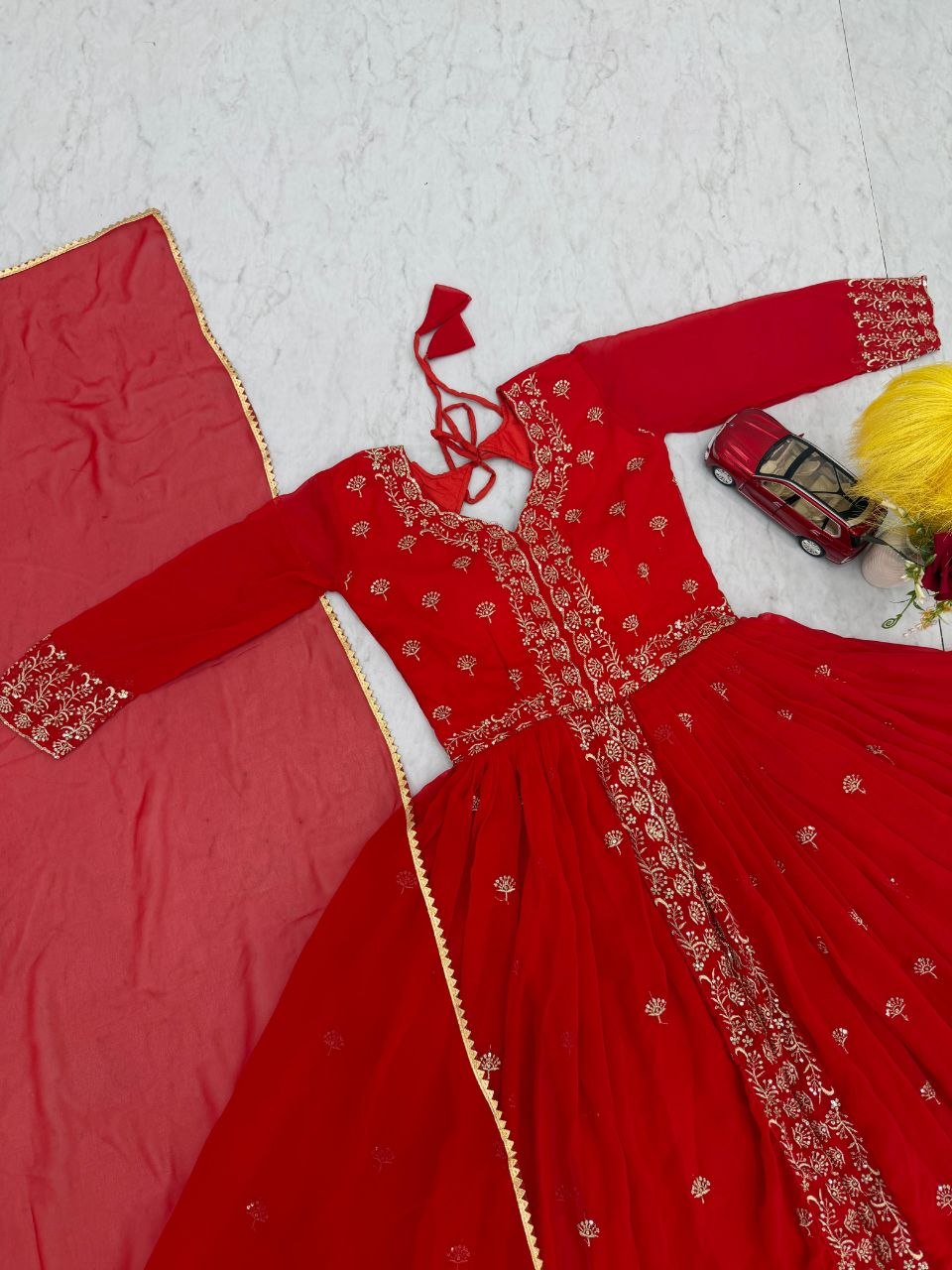Exclusive Embroidered Fox Georgette Gown with Matching Dupatta