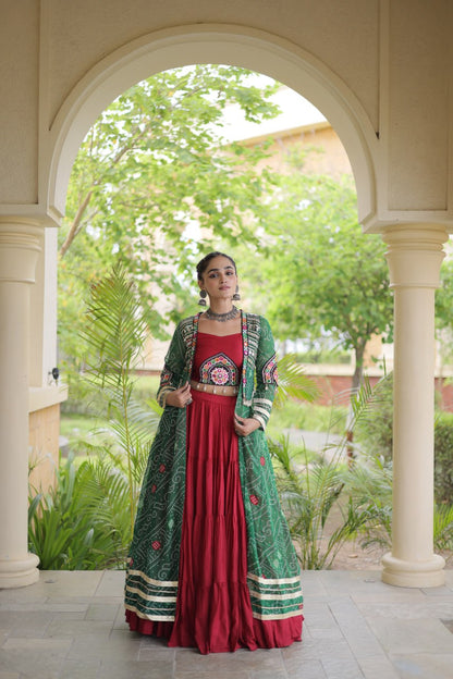 RangBhoomi Navratri 2026 Rayon Lehenga Set with Bandhani Shrug — Full-Stitched Festive Ensemble