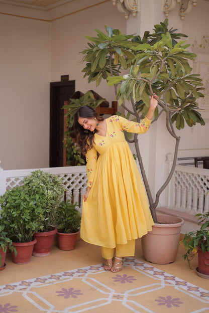 Premium Ready-to-Wear Embroidered Cotton Kurti with Matching Cotton Pants