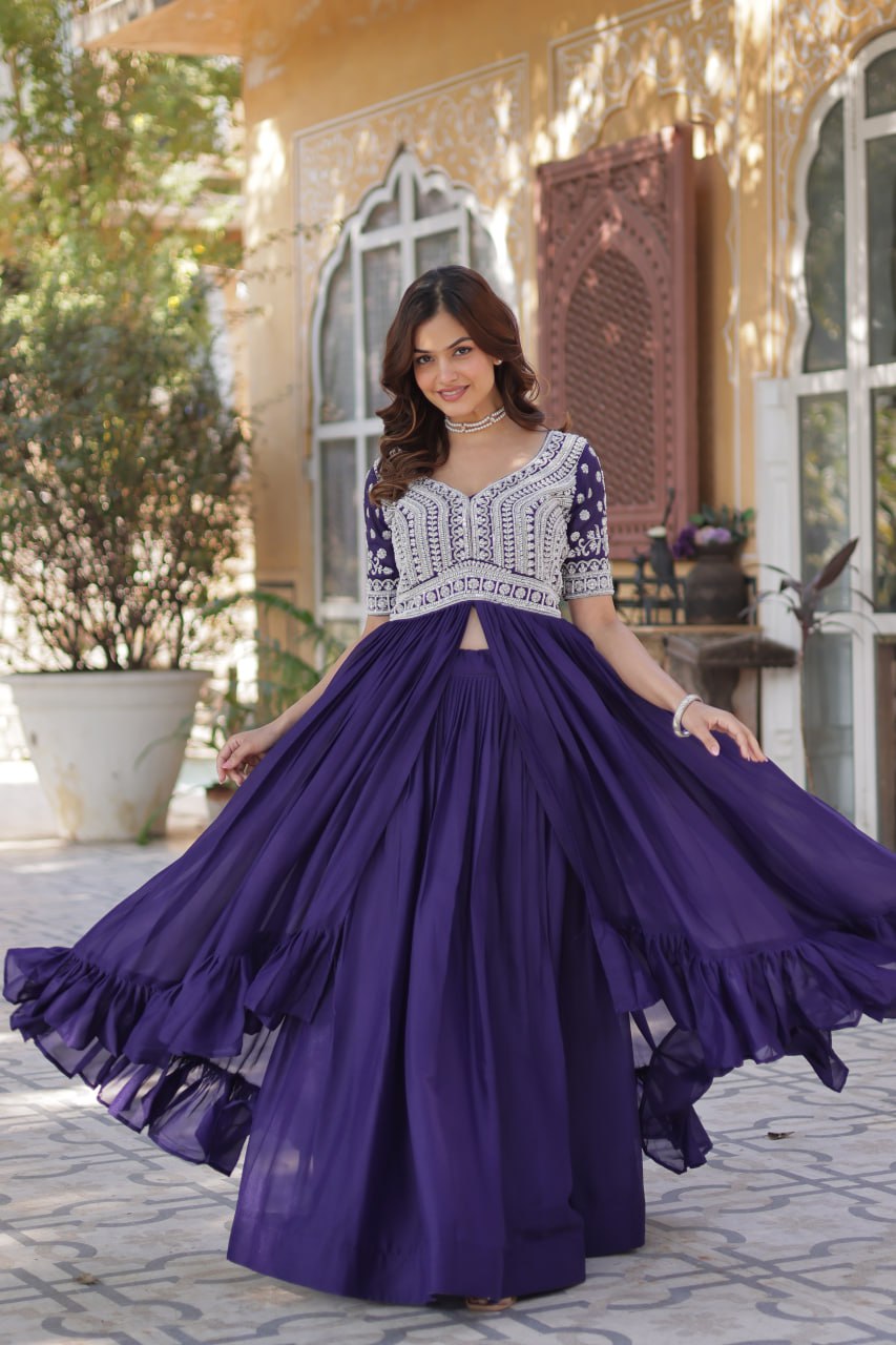 Readymade Lehenga with Embroidered Slit Kurti – Luxe Star Georgette