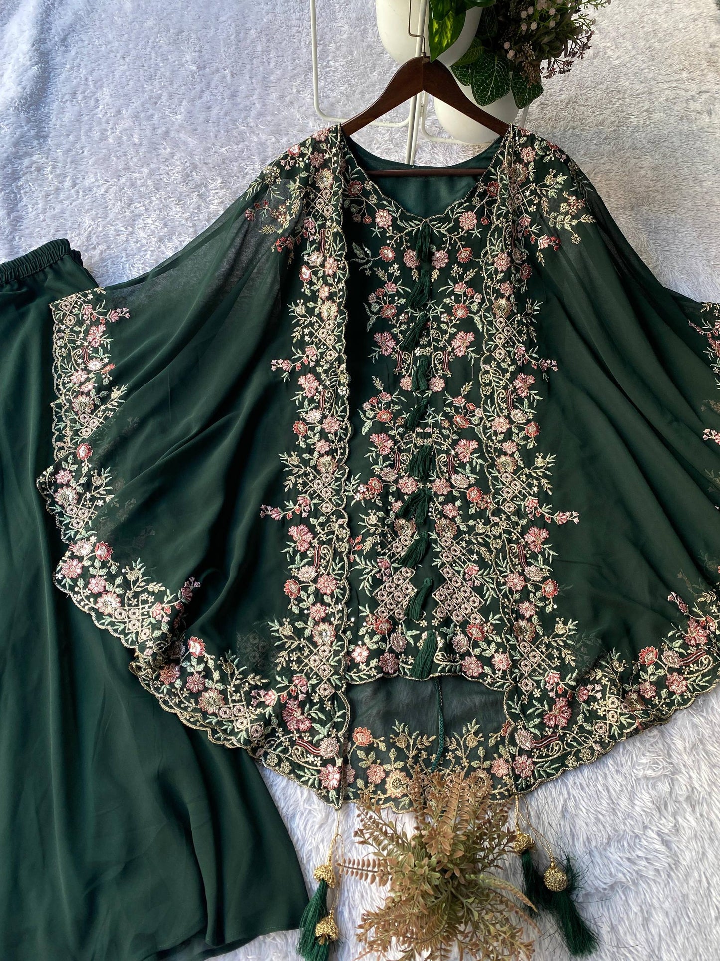Elegant Designer Kurta and Palazzo Set with Sequined Embroidered Shrug in Luxurious Faux Georgette Fabric