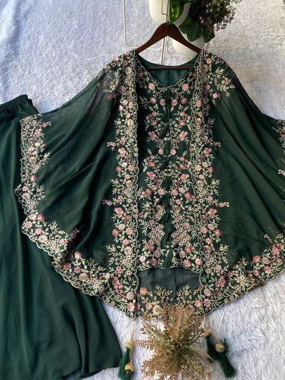 Elegant Designer Kurta and Palazzo Set with Sequined Embroidered Shrug in Luxurious Faux Georgette Fabric
