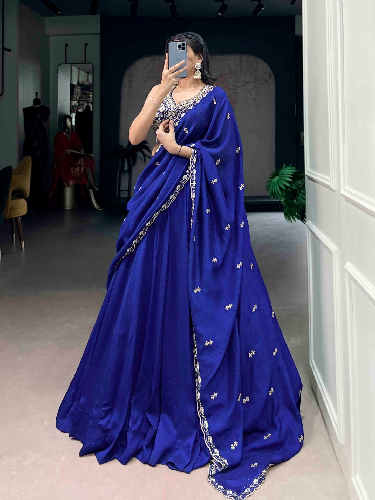 Elegant Kashmiri Embroidered Lehenga Choli Set with Tube Beads, Sequins, and Threadwork