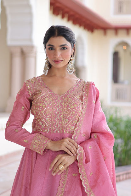 RangBhoomi Premium Ready-Made Gown and Dupatta Set with Elegant Gold Embroidery