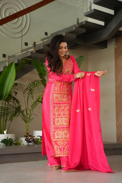 RangBhoomi Elegant Ready-to-Wear Top, Pant, and Dupatta Set with Intricate Multi-Thread Embroidery 2026 Collection