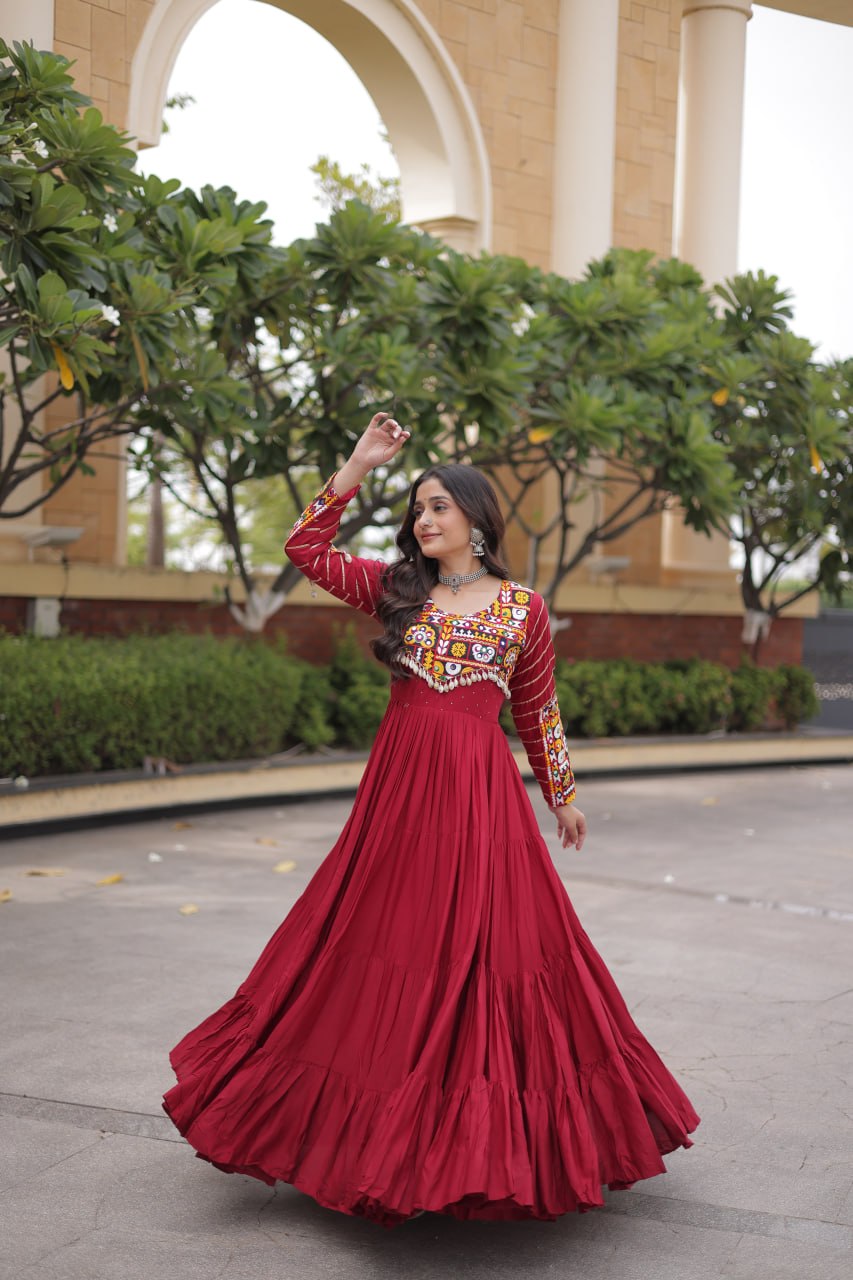 RangBhoomi Navratri Gown Collection 2026 - Elegant Mukaish & Mirror Work Full-Sleeve Gown