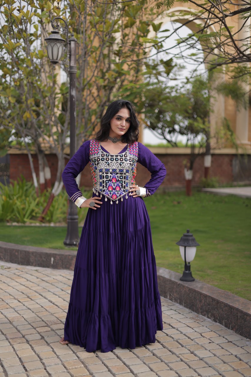 Navratri Gown Collection 2026 — Elegant Reyon Gown with Embellished Blouse by RangBhoomi