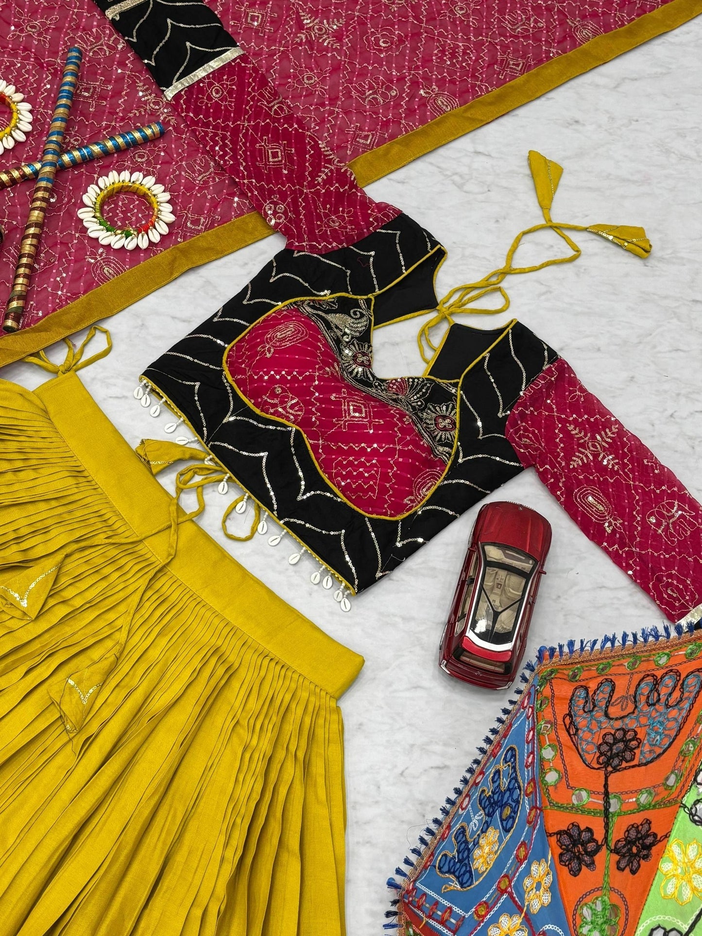 RangBhoomi Navratri Special Pure Cotton Embroidered Lehenga Choli with 6m Flair and Heavy Dupatta