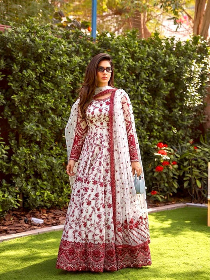Elegant Party Wear Heavy Faux Georgette Gown with Organza Dupatta and Micro Cotton Bottom Set