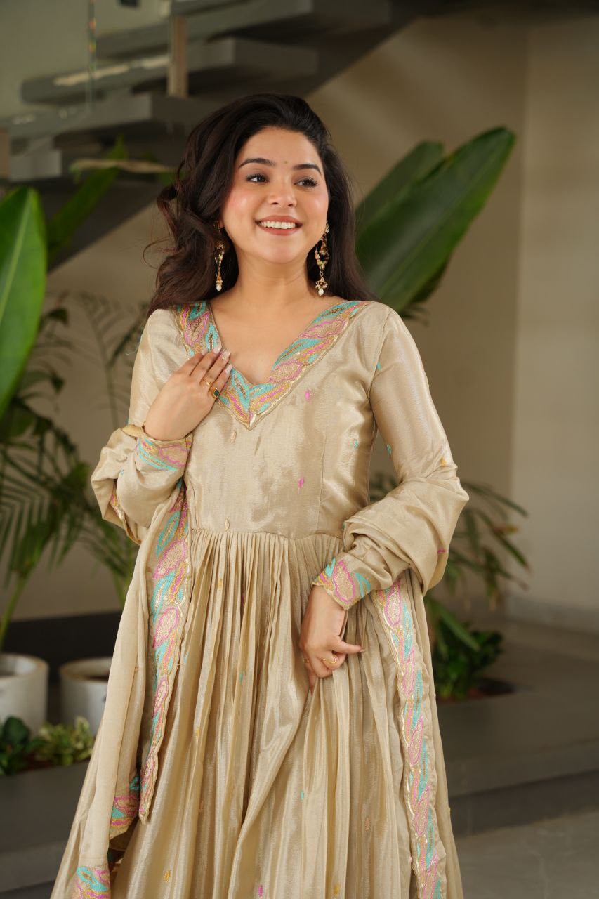 Embroidered Grace Gown & Dupatta – Luxe Fusion Wear for Modern Elegance