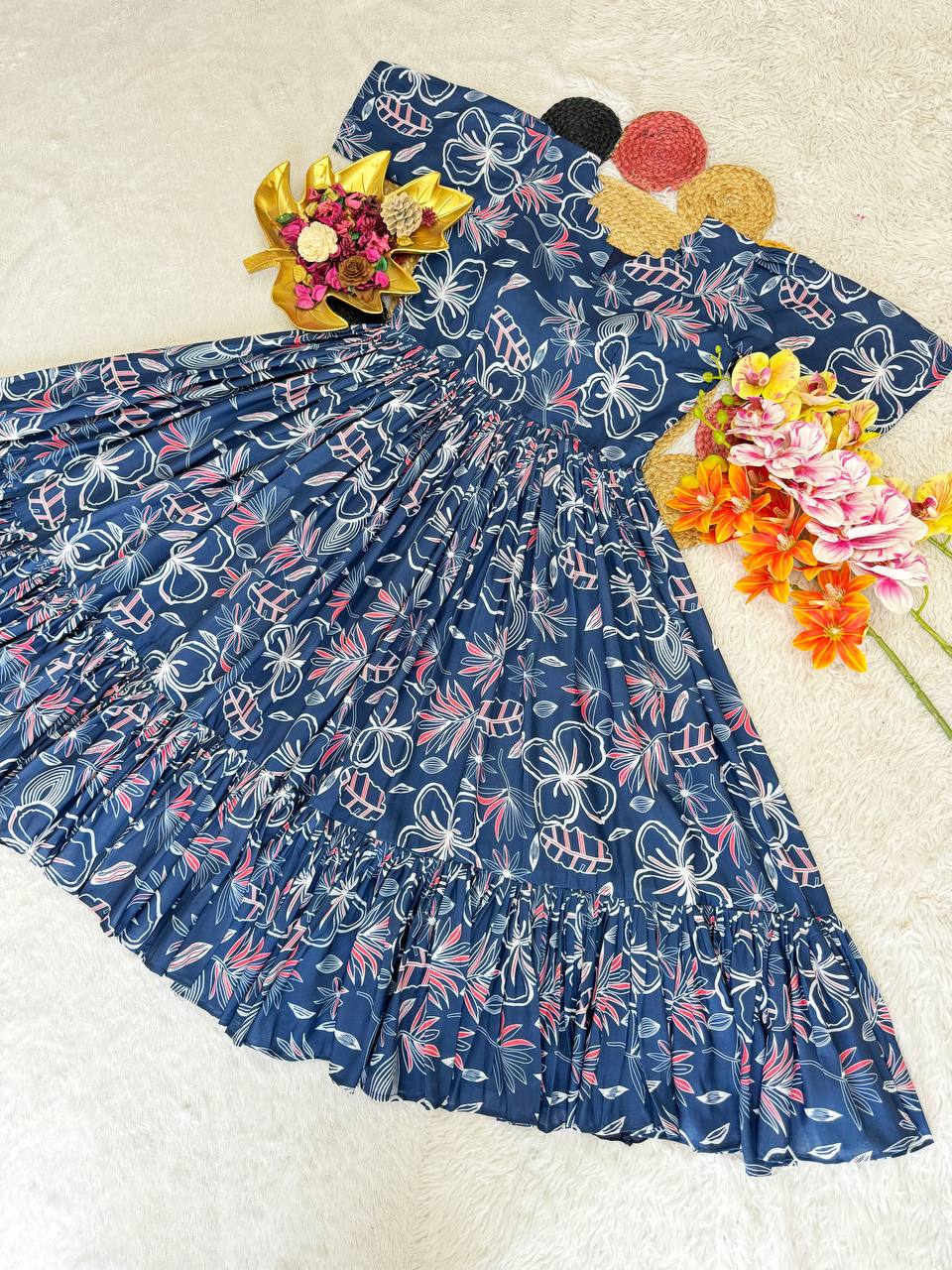 Elegant Soft Cotton Printed Midi Gown - Ultimate Summer Glamour and Comfort