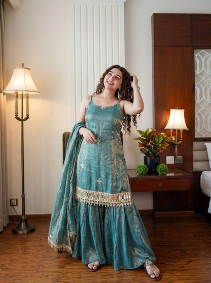 Women's Elegant Ethnic Ensemble with Embroidered Mirror Work - Ready to Wear