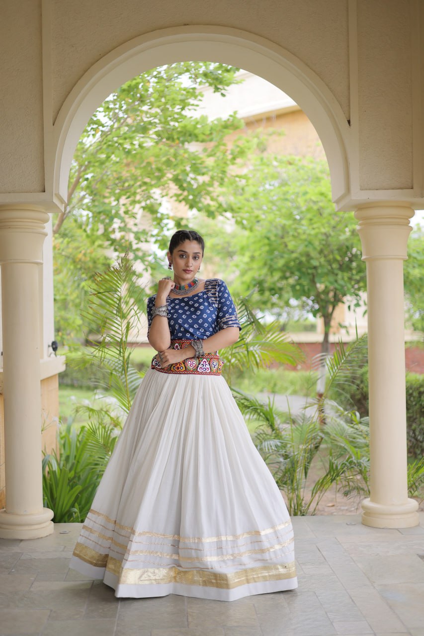 RangBhoomi Navratri Festive Lehenga Set - Cora Cotton & Bandhej Embroidered Blouse