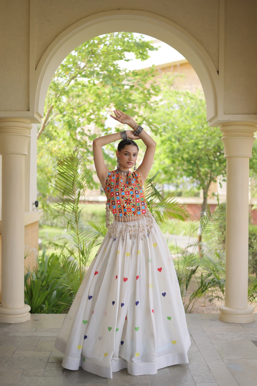 RangBhoomi Navratri Festive Cora Cotton Lehenga Set with Embroidered Blouse
