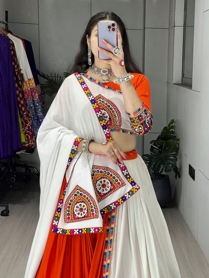 Ethnic Women’s Pure Rayon Cotton Lehenga Set with Traditional Gamthi and Mirror Work – Navratri Festival Collection 2025