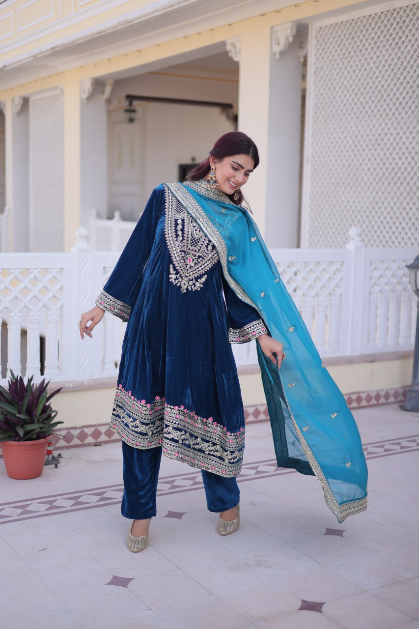 RangBhoomi Ready-to-Wear Velvet Top and Pant Set with Elegant Dupatta - Collection 2026
