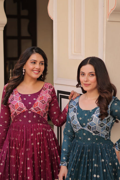 Position Print Choli Design Gown | Indian Ethnic Party Wear
