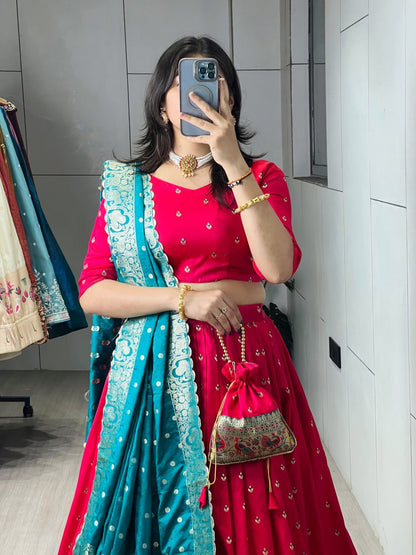 Elegant Paithani Silk Lehenga Choli with Vibrant Colorful Motifs and Iconic Zari Border