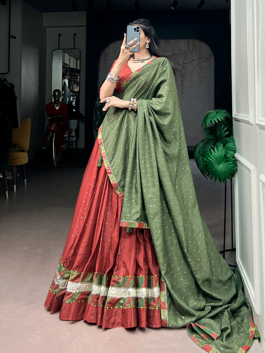RangBhoomi Navratri Chanderi Lehenga Set — Zari Weave & Latkan Embellished