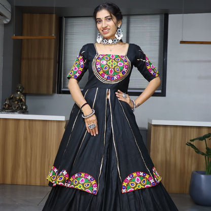Ethnic Women's Pure Rayon Cotton Lehenga Set with Traditional Mirror and Applique Work