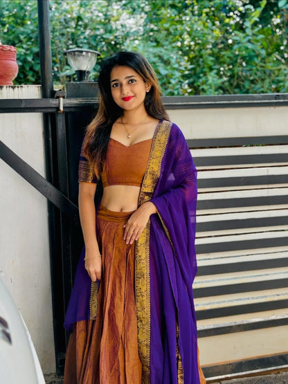 Exquisite South Indian Kanjivaram Silk Lehenga Ensemble with Zari Weaving and Georgette Dupatta