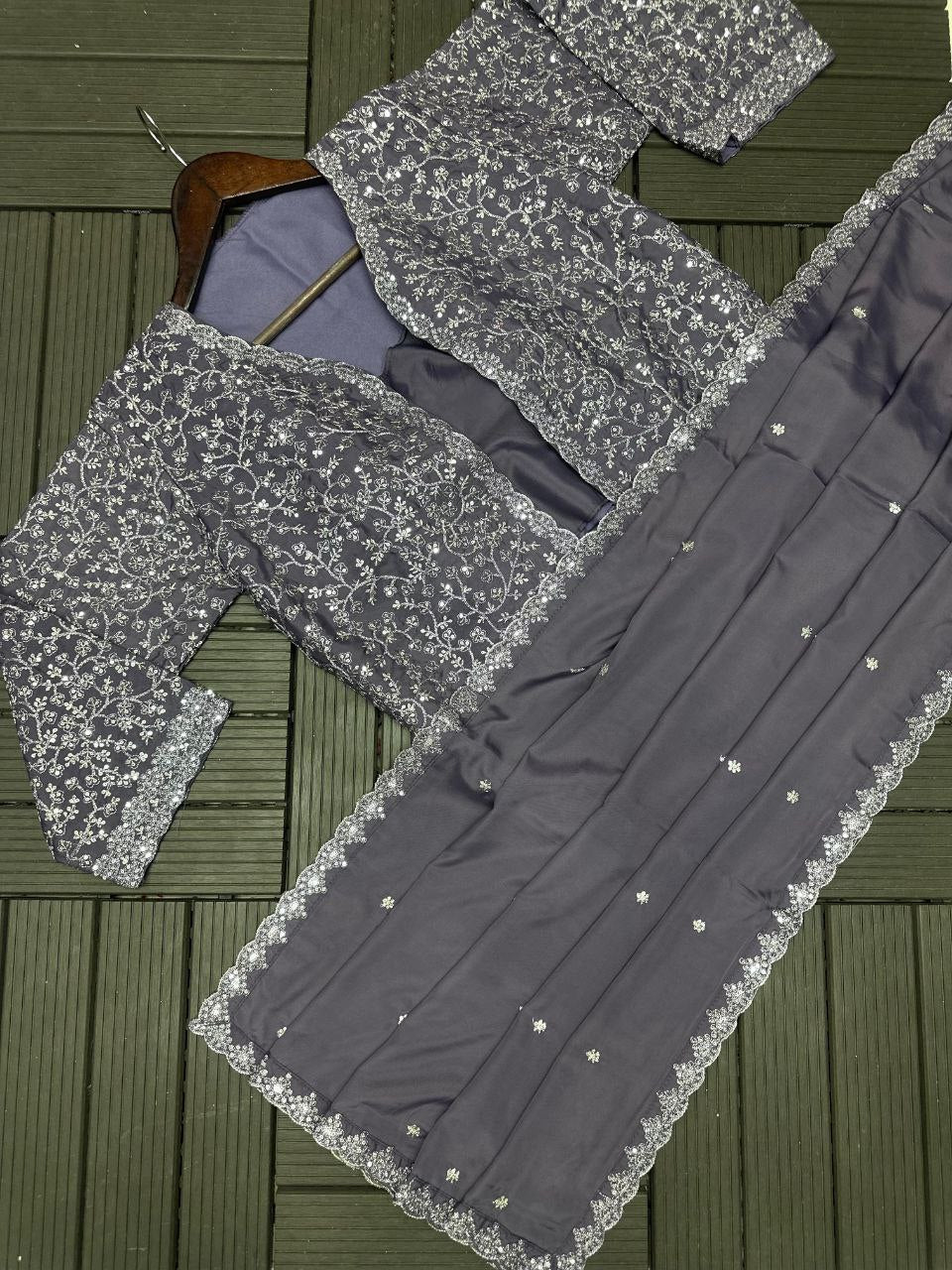 Trending Party Jacket with Saree Featuring Exquisite Embroidery Work